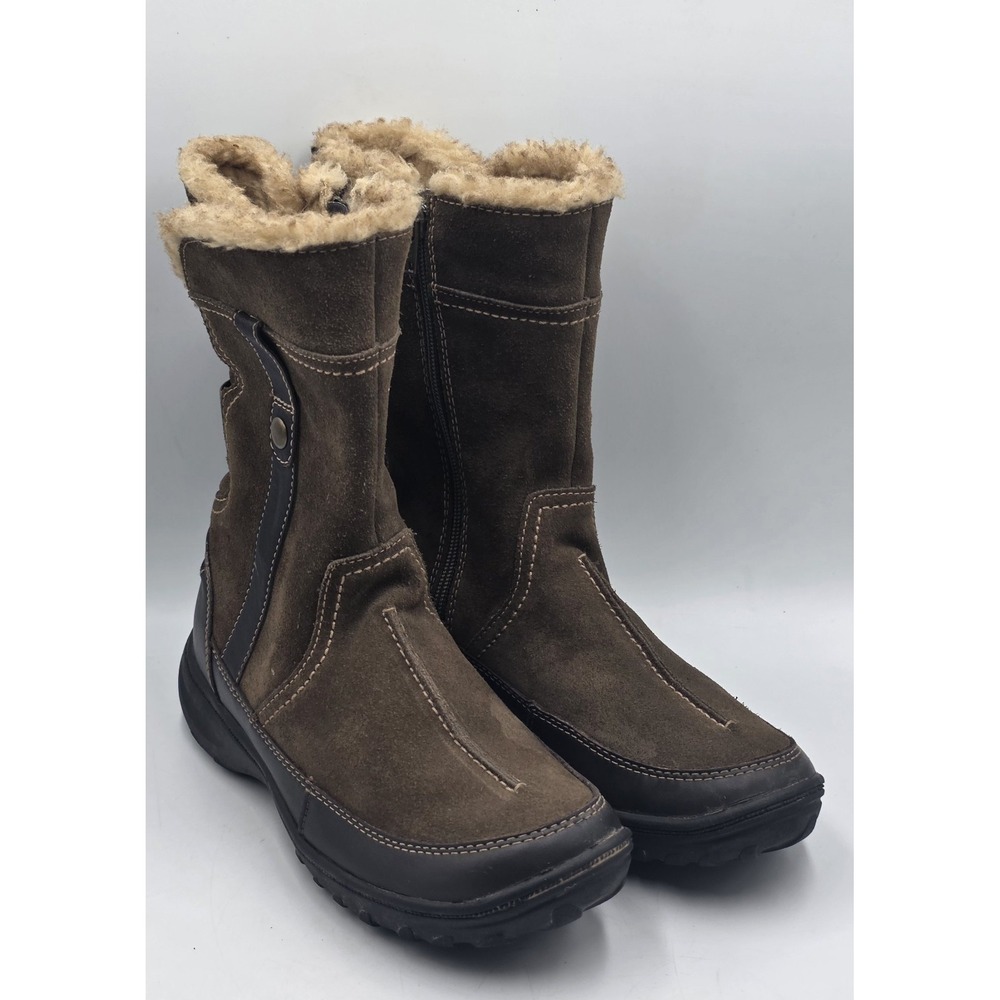Clarks Womens Brown Suede Leather Faux Fur Lined Winter Boots 6M Zipper